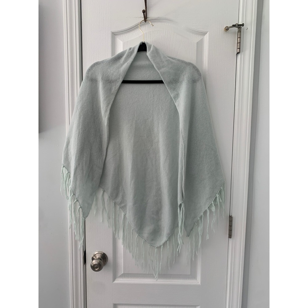 Subtle Luxury Mint Green 100% Cashmere Fringe Wrap Shawl Scarf OS
